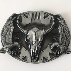 Bull Skull Belt Buckle Skeleton Skull with Horns Western Cowboy Mens Belt Buckle